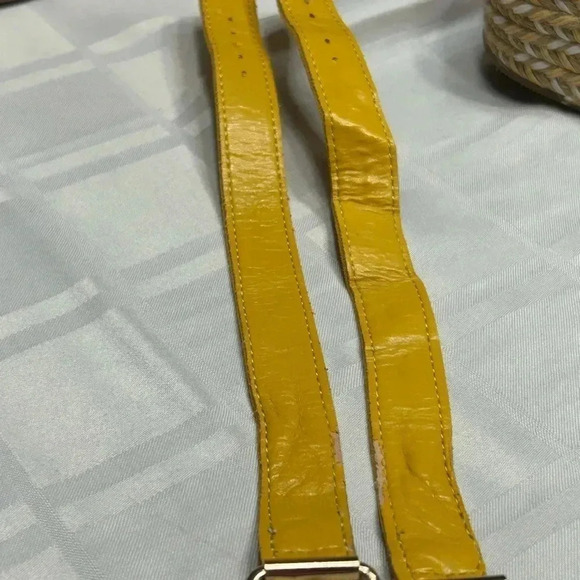 platform JustFab women sandals sz 6.5 yellow heel wedge espadrille,ankle strap - Picture 12 of 15